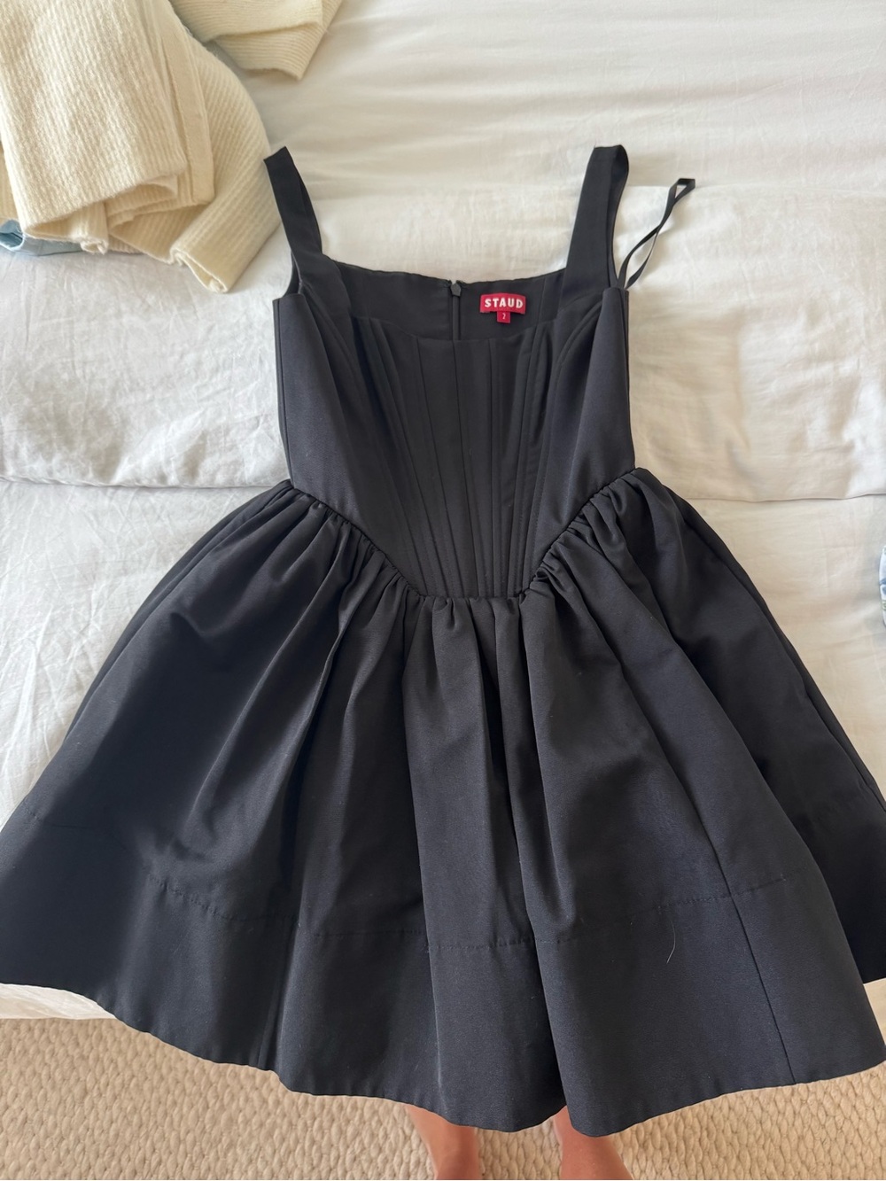 STAUD Black Mini Fit-and-Flare Dress